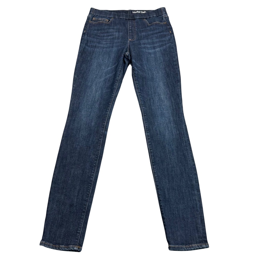 Lands End Womens Mid Rise Pull On Skinny Jeans Jegging Dark Wash Tall 8‎ 502423